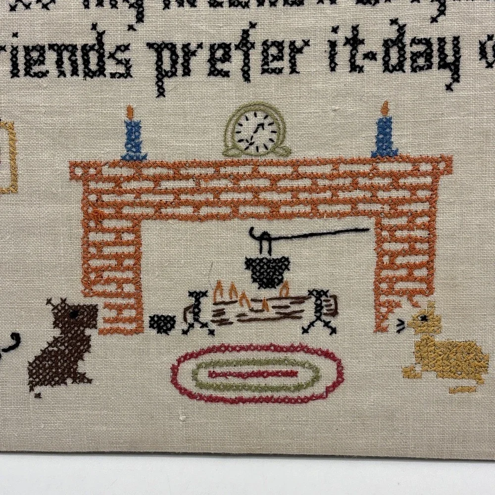 Vintage Needlework Rustic Primitive Wall Decor Country 1950